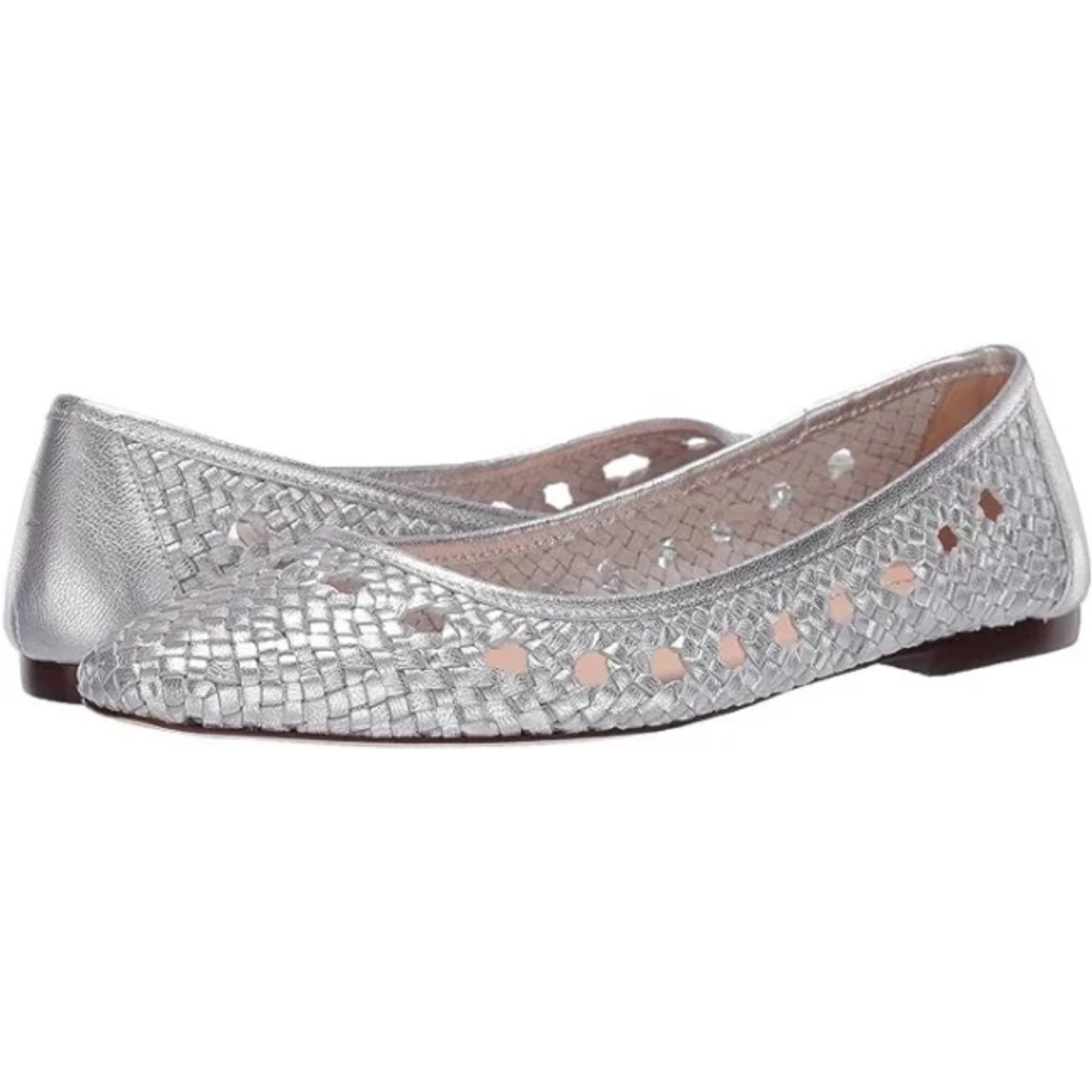 Loeffler Randall Women's Maura Woven Cutout Leather Ballet Flats Silver 5b 35